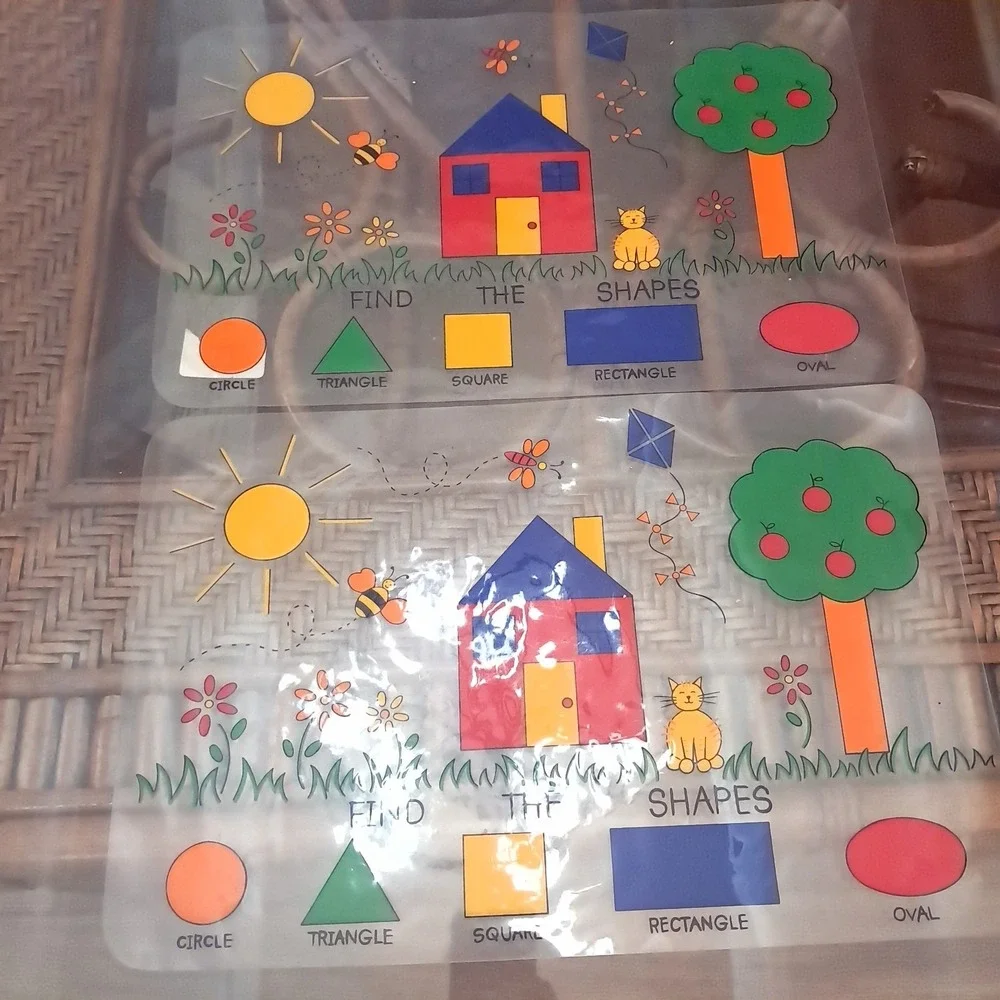 Kids Placemats set 2 Find the Shapes clear learning‎ mats Joann's Vintage 2003